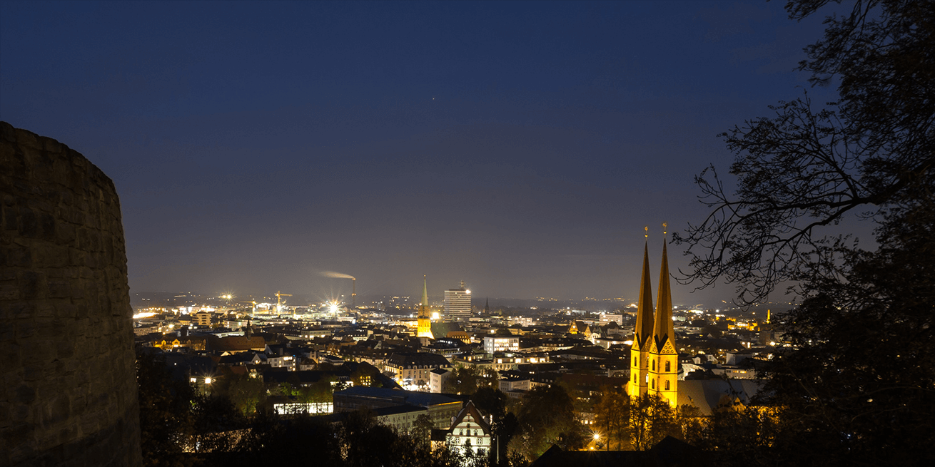 Bielefeld Germany cityscape in the evening panorama